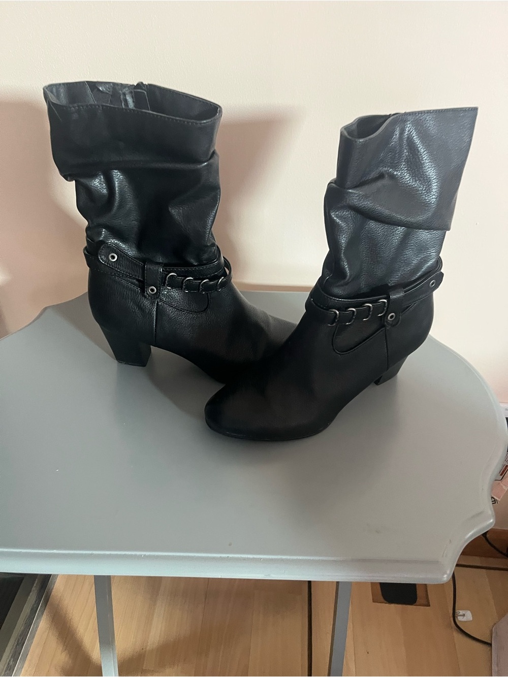 Rialto Black Slouchy Mid-Calf Boots with Ankle Strap